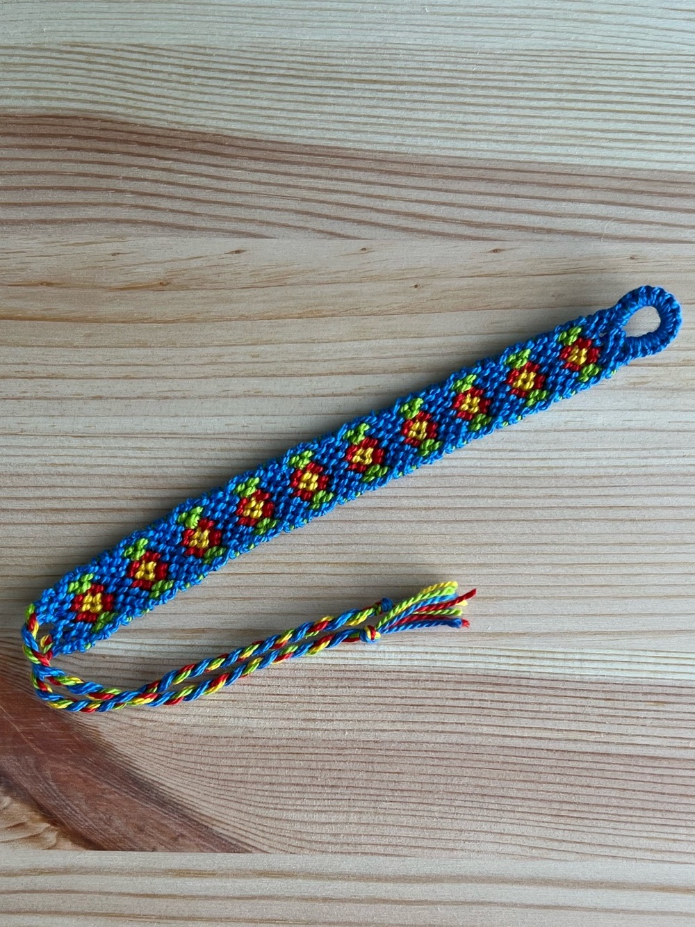 Cotton Flower Bracelet - blue with red flower